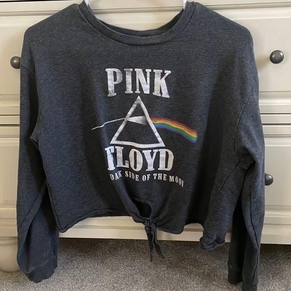 Pink Floyd THE DARK SIDE OF THE MOON dark grey long sleeve graphic crop top - Picture 1 of 3